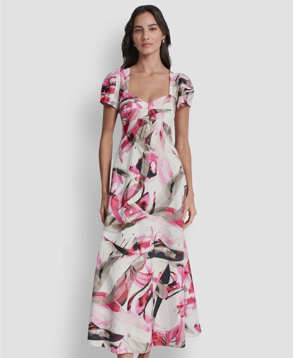 【送料無料】 ダナ キャラン ニューヨーク レディース ワンピース トップス Women Printed V-Neck Midi Dress Spring Wisps