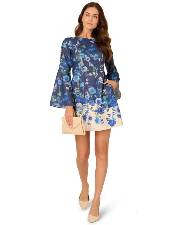 【送料無料】 アドリアナ パペル レディース ワンピース トップス Women's Printed A-Line Dress Navy multi
