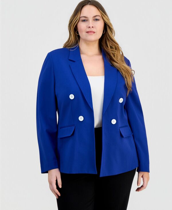 【送料無料】 ジョーンズニューヨーク レディース ジャケット・ブルゾン アウター Plus Size Open-Front Jacket Sapphire