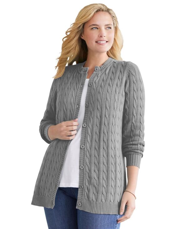 【送料無料】 ウーマン ウィズイン レディース ニット・セーター アウター Plus Size Within Cotton Cable Knit Cardigan Sweater Medium heather grey