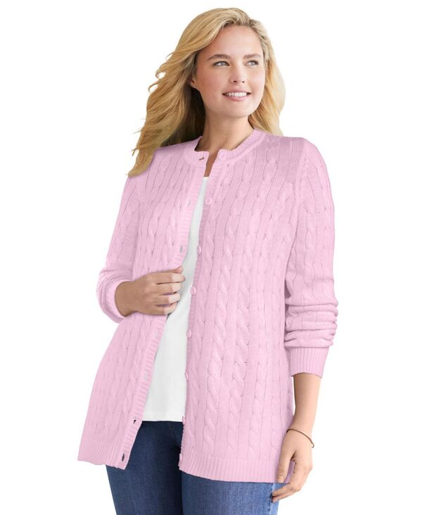 【送料無料】 ウーマン ウィズイン レディース ニット・セーター アウター Plus Size Within Cotton Cable Knit Cardigan Sweater Pink