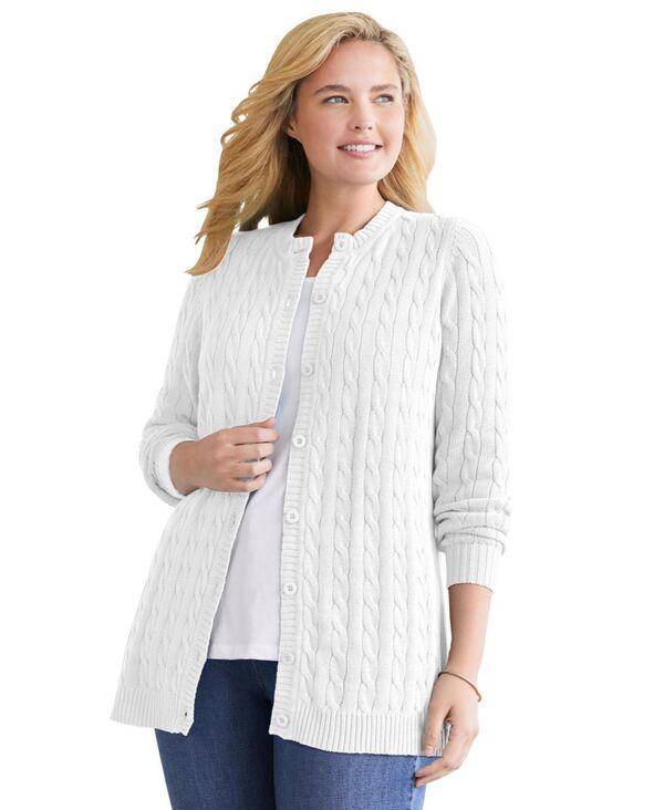 【送料無料】 ウーマン ウィズイン レディース ニット・セーター アウター Plus Size Within Cotton Cable Knit Cardigan Sweater White