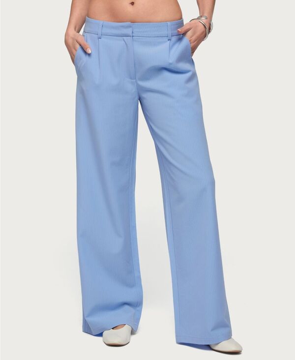 【送料無料】 アディクテッド レディース カジュアルパンツ ボトムス Women's Pinstripe Tailored Straight Leg Pants Light-blue