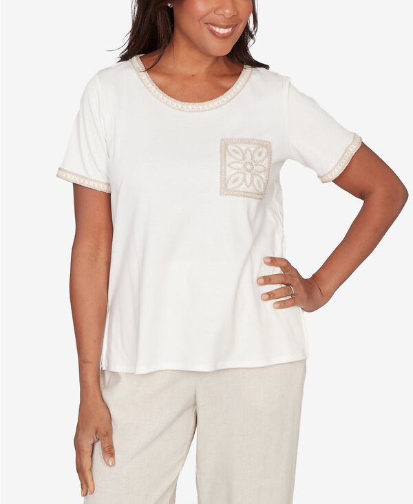 【送料無料】 アルフレッド ダナー レディース Tシャツ トップス Women's Natural Wonder Crochet Pocket Short Sleeve T-shirt White