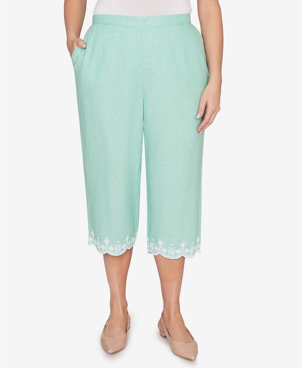 【送料無料】 アルフレッド ダナー レディース カジュアルパンツ ボトムス Plus Size Caribbean Blues Eyelet Embroidered Cuff Capri Pants Green
