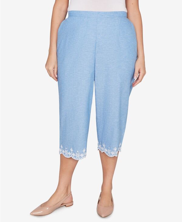 【送料無料】 アルフレッド ダナー レディース カジュアルパンツ ボトムス Plus Size Caribbean Blues Eyelet Embroidered Cuff Capri Pants Ocean Blue