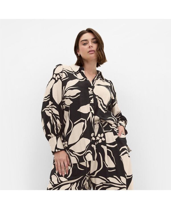 【送料無料】 シティーシック レディース シャツ トップス Plus Size Bella Mono Print Long Sleeve Shirt Black