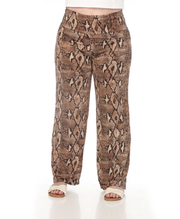 【送料無料】 ホワイトマーク レディース カジュアルパンツ ボトムス Plus Size High-Waist Floral Wide-Leg Pants Brown