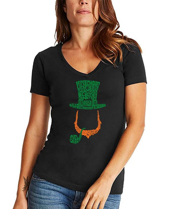 【送料無料】 エルエーポップアート レディース シャツ トップス Women's Leprechaun Word Art V-neck T-shirt Black 7,086円