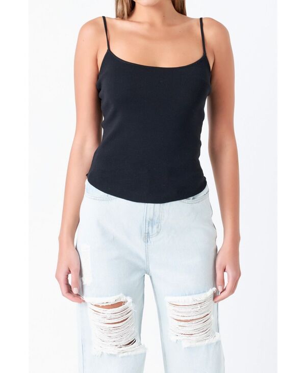 【送料無料】 グレー ラブ レディース タンクトップ トップス Women's Round Hem Knit Tank Top Black