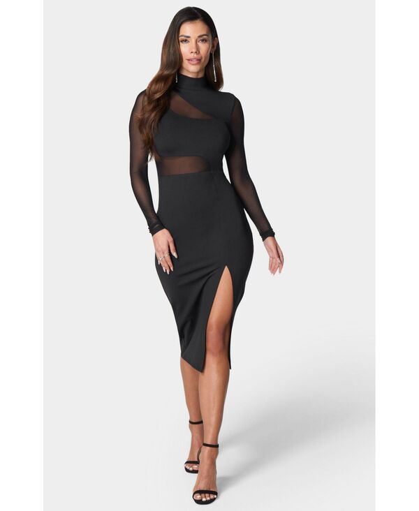 【送料無料】 ベベ レディース ワンピース トップス Women's Mesh Inset Long Sleeve Midi Dress Black｜ReVida 店