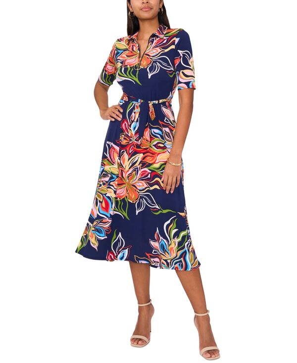 【送料無料】 ミスク レディース ワンピース トップス Women's Floral-Print Midi Dress JBS Navy
