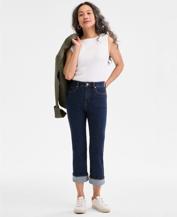 【送料無料】 スタイルアンドコー レディース デニムパンツ ボトムス Women High-Rise Cuffed Capri Jeans Dark Wash