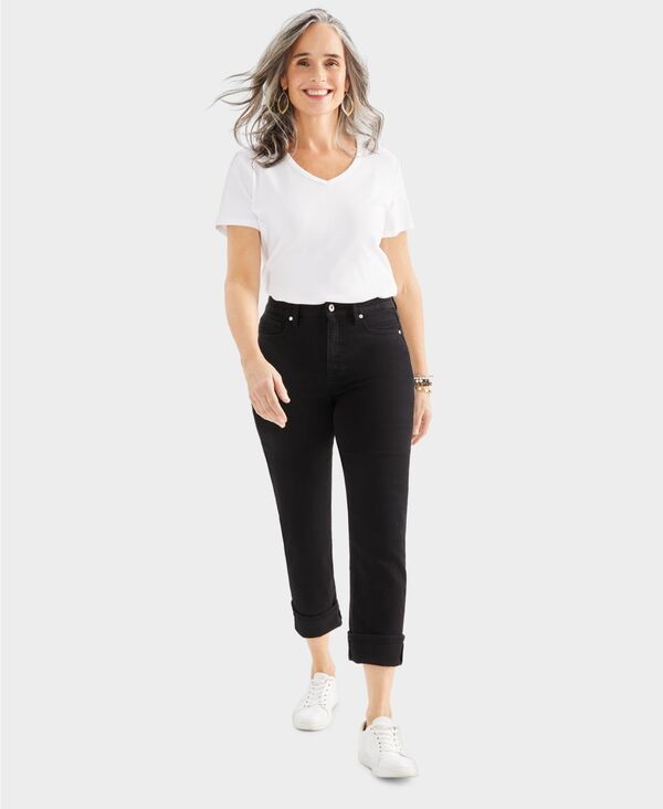 【送料無料】 スタイルアンドコー レディース デニムパンツ ボトムス Women High-Rise Cuffed Capri Jeans Deep Black