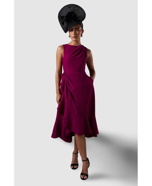 【送料無料】 コースト レディース ワンピース トップス Women's Crepe Ruffle Low Back Dress Raspberry