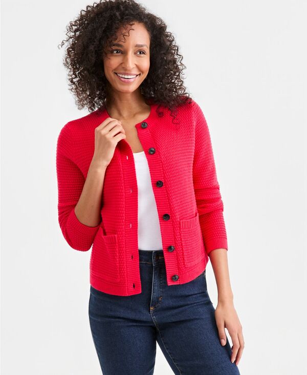 【貨物輸送無料】 スタイルアンドコー レディース 編み物・プルオーバー アウター Women\u0027s Textured Cardigan Sweater Fresh Lipstick ニット・セーター-トップス-セーター
