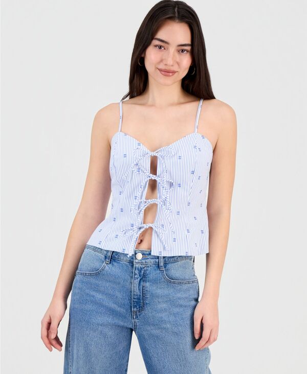 【送料無料】 アンドノウディス レディース タンクトップ トップス Women's Striped Tie-Front Tank Top Blue Stripe