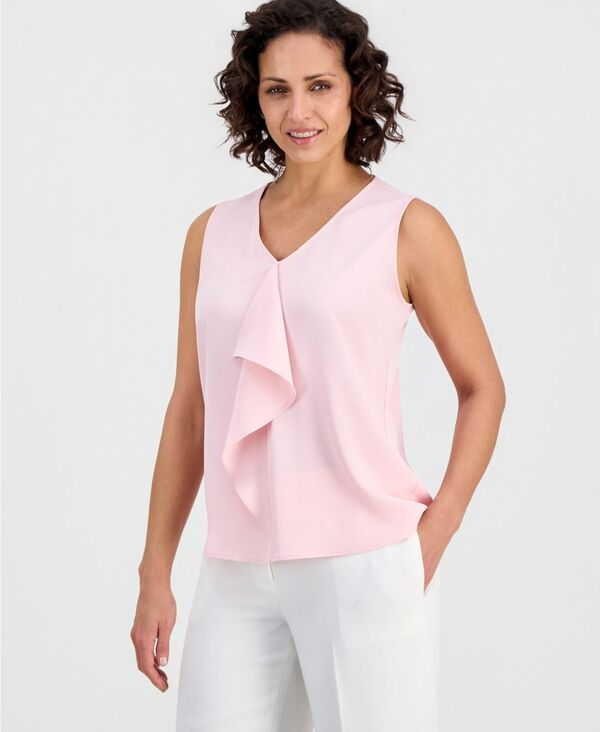【送料無料】 カスパール レディース シャツ トップス Women's Sleeveless Ruffle-Front Blouse Tutu Pink
