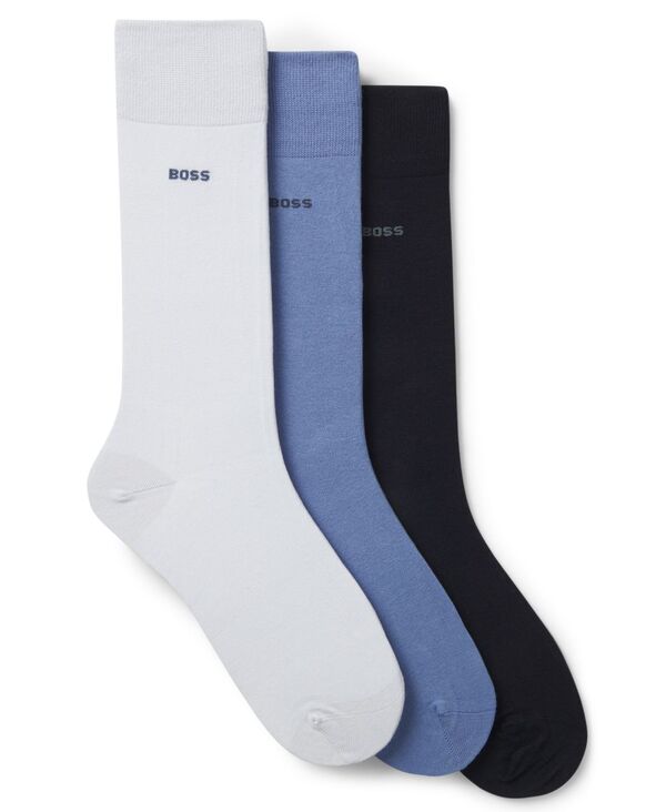 【送料無料】 ヒューゴボス メンズ 靴下 アンダーウェア Men's Solid Regular Length Socks 3-Pack White/Blue