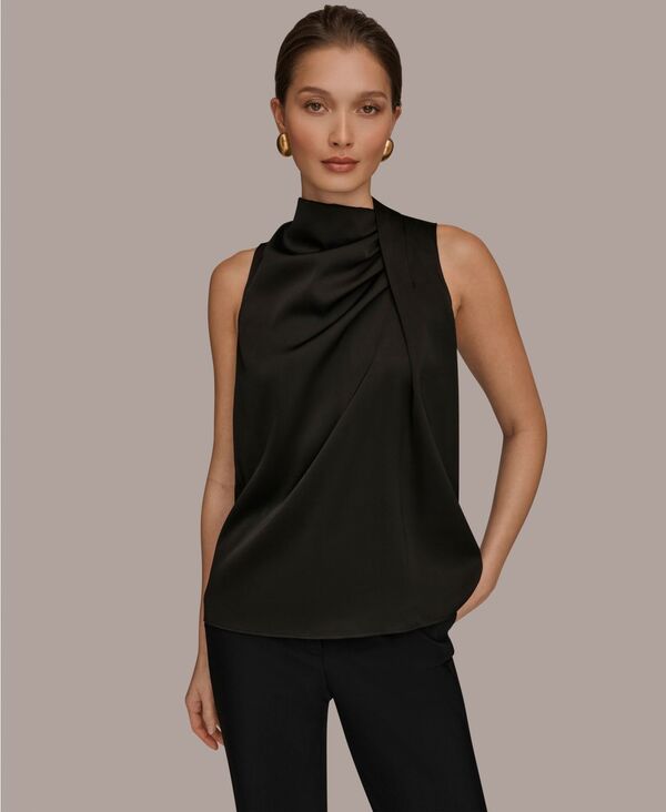 【送料無料】 ダナ キャラン ニューヨーク レディース シャツ トップス Women's Sleeveless Twist-Front Drape Blouse Black