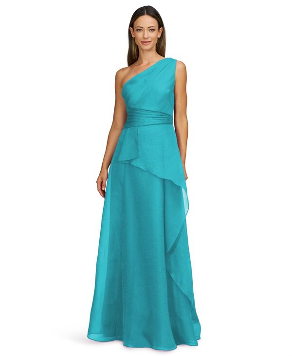 【送料無料】 ジェイエスコレクションズ レディース ワンピース トップス Women's Seraphina Organza One-Shoulder Evening Gown Deep water