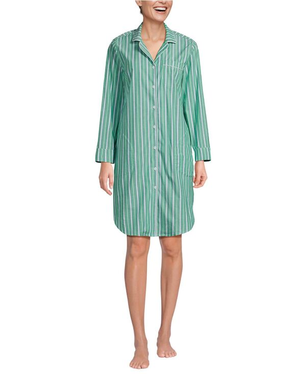 【送料無料】 ランズエンド レディース ナイトウェア アンダーウェア Women's Cotton Poplin Long Sleeve Sleepshirt Nightgown Vibrant clover multi stripe
