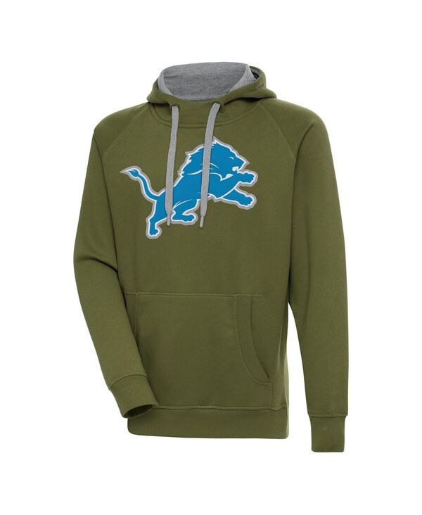 【送料無料】 アンティグア メンズ パーカー・スウェット アウター Men's Olive Detroit Lions Primary Logo Victory Pullover Hoodie Olive