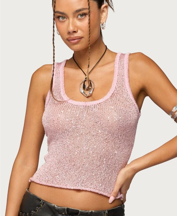 【送料無料】 アディクテッド レディース シャツ トップス Women's Eleora Sequin Knit Tank Top Pink|ReVida 店