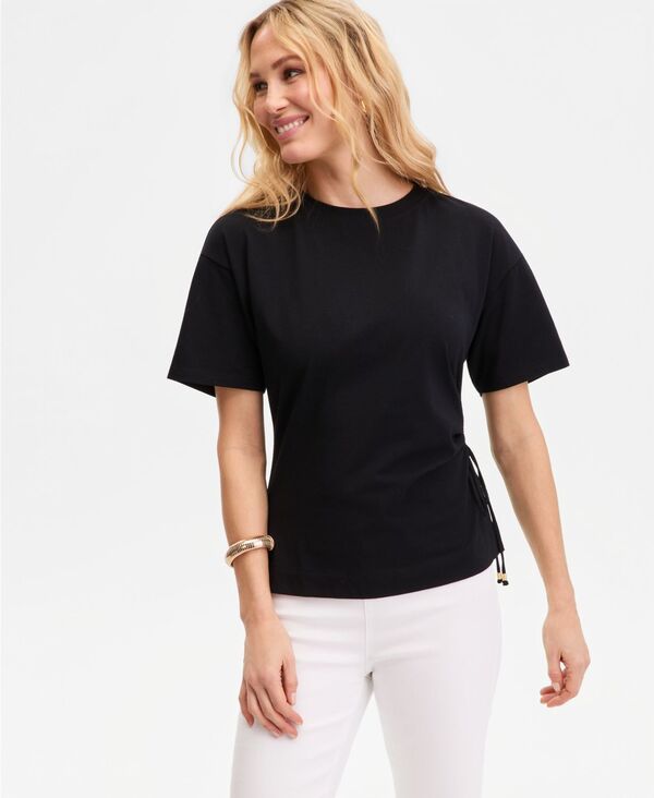 【送料無料】 アイ.エヌ.シー インターナショナル コンセプト レディース Tシャツ トップス Women's Short Sleeve Side Tie T-Shirt Deep Black