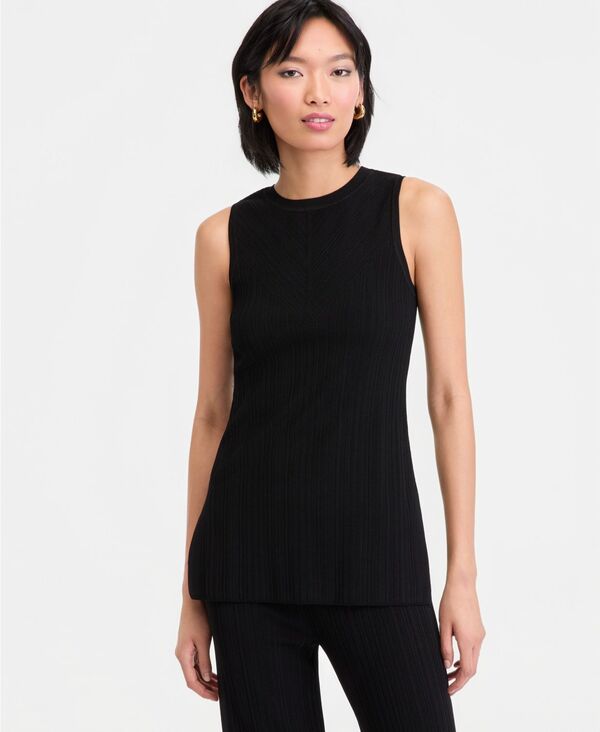 【送料無料】 アイ.エヌ.シー インターナショナル コンセプト レディース ニット・セーター アウター Women's Rib-Knit Sleeveless Sweater Tunic Deep Black