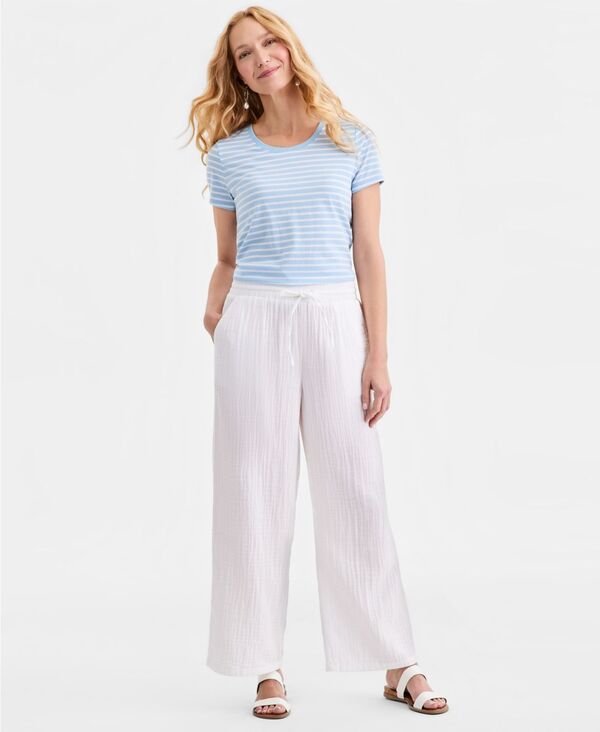 【送料無料】 スタイルアンドコー レディース カジュアルパンツ ボトムス Women's Cotton Gauze Straight-Leg Pull-On Pants Bright White