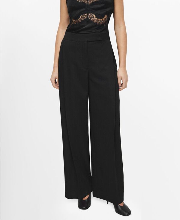 【送料無料】 マンゴ レディース カジュアルパンツ ボトムス Women's Pleated Wide-Leg Pants Black