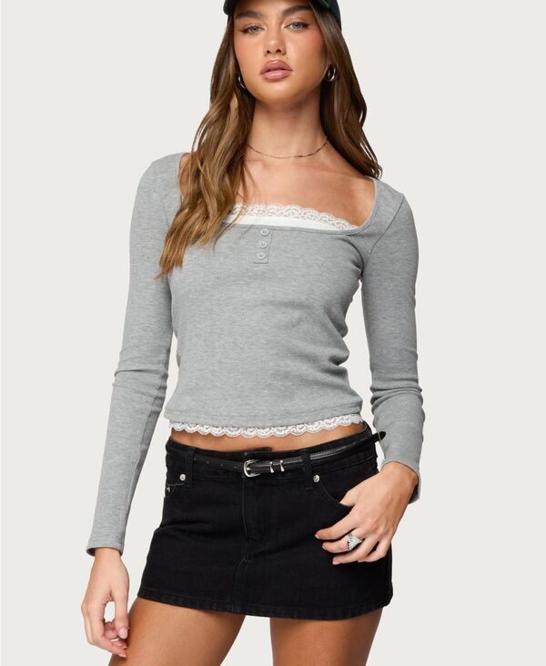【送料無料】 アディクテッド レディース シャツ トップス Women's Joana Layered Lacey Henley Top Gray-melange