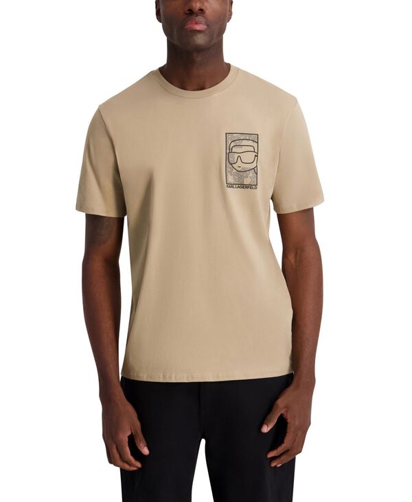 【送料無料】 カール ラガーフェルド メンズ Tシャツ トップス Men's Rubberized Textured Printed T-Shirt Beige