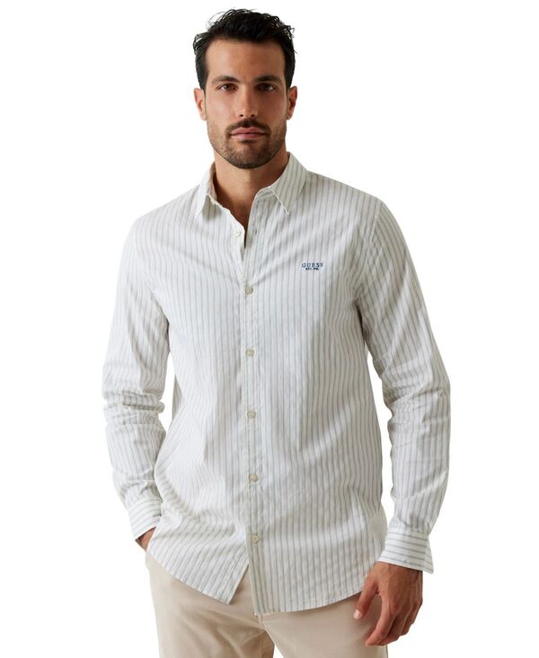 【送料無料】 ゲス メンズ シャツ トップス Men's Regular-Fit Jacquard Stripe Shirt White And Lily Stripes