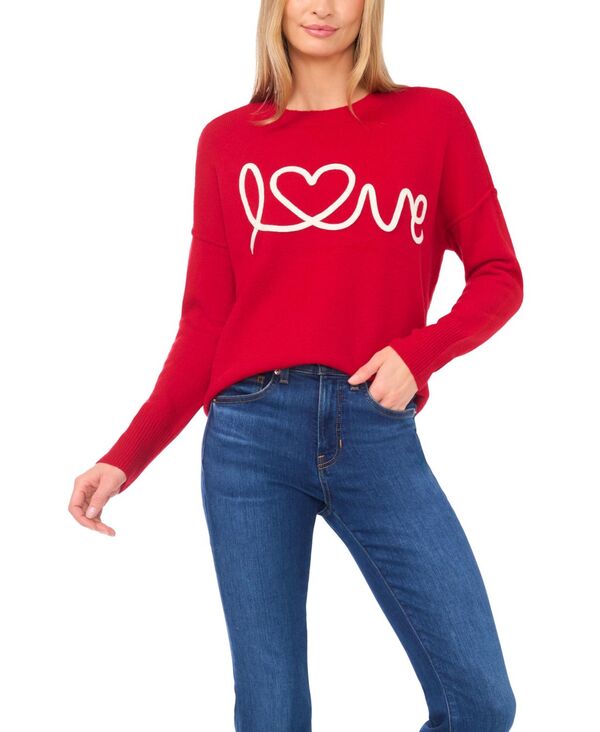 【送料無料】 セセ レディース ニット・セーター アウター Women's Cursive Love Embroidered Sweater Glamour Red｜ReVida 店