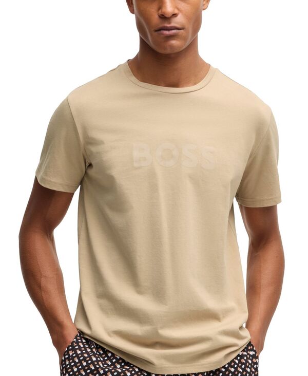 【送料無料】 ヒューゴボス メンズ Tシャツ トップス Men's Logo Print Cotton-Jersey T-Shirt Open Beige|ReVida 店