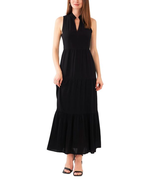 【送料無料】 ヴィンスカムート レディース ワンピース トップス Women's Split-Neck Sleeveless Maxi Dress Rich Black
