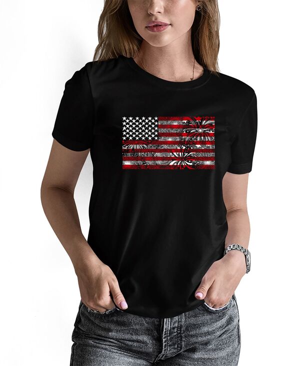 【送料無料】 エルエーポップアート レディース シャツ トップス Women's Fireworks American Flag Short Sleeve T-shirt Black