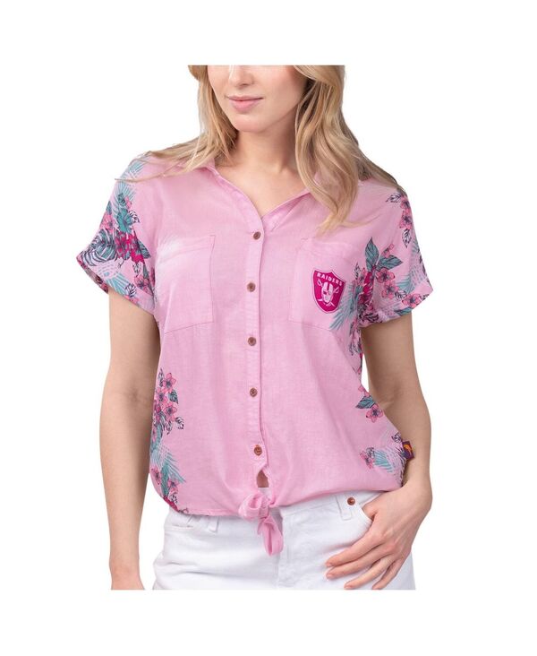 【送料無料】 マルガリータビル レディース シャツ トップス Women's Pink Las Vegas Raiders Stadium Tie-Front Button-Up Shirt Pink｜ReVida 店