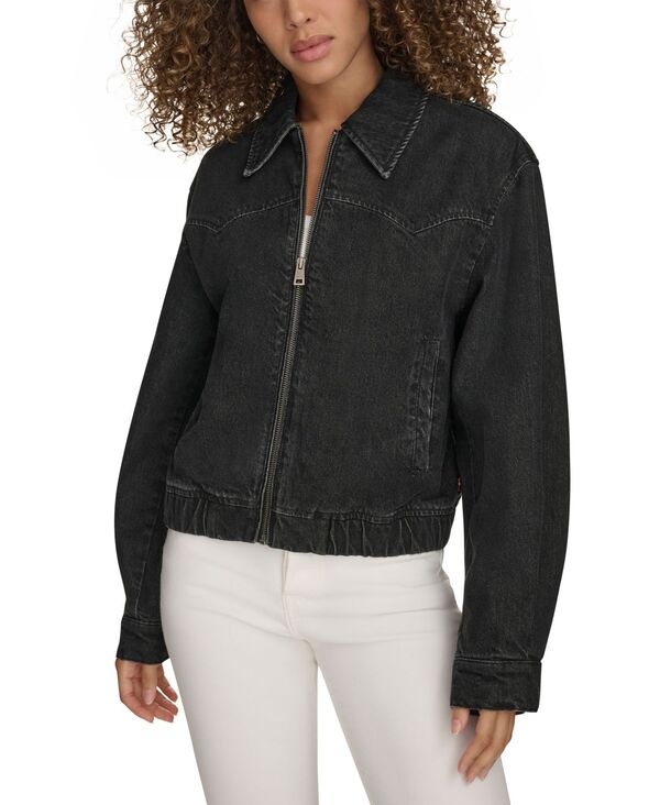 【送料無料】 リーバイス レディース ジャケット・ブルゾン アウター Women's Western Zip-Front Denim Bomber Jacket Black Wash Denim