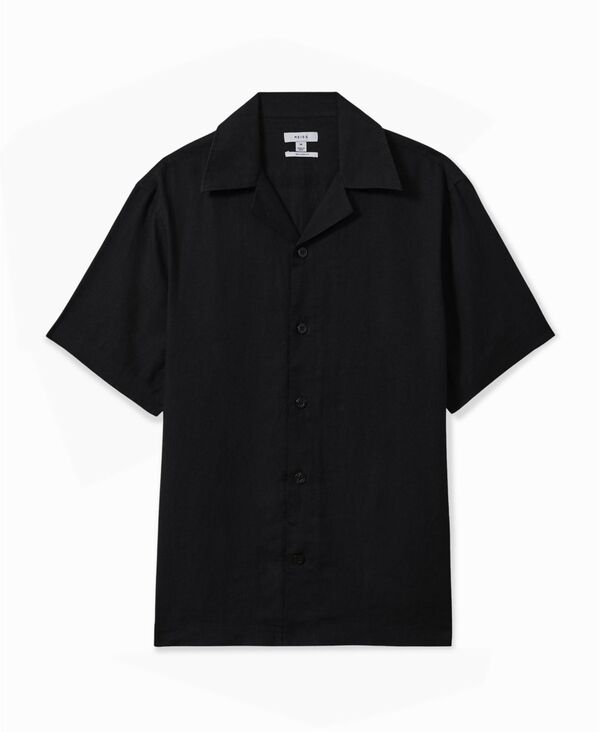 【送料無料】 レイス メンズ シャツ トップス Men's Linen Cuban-Collar Shirt Black