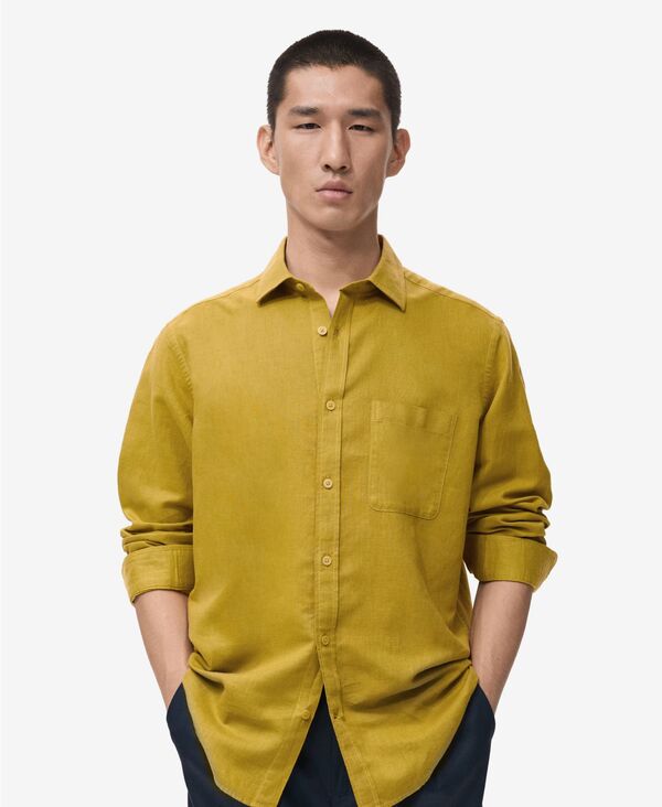 【送料無料】 マンゴ メンズ シャツ トップス Men's Pocket Linen Shirt Curry