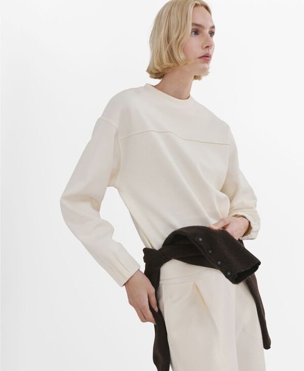 【送料無料】 マンゴ レディース パーカー・スウェット アウター Women's Ruched Sleeve Sweatshirt Ecru|ReVida 店