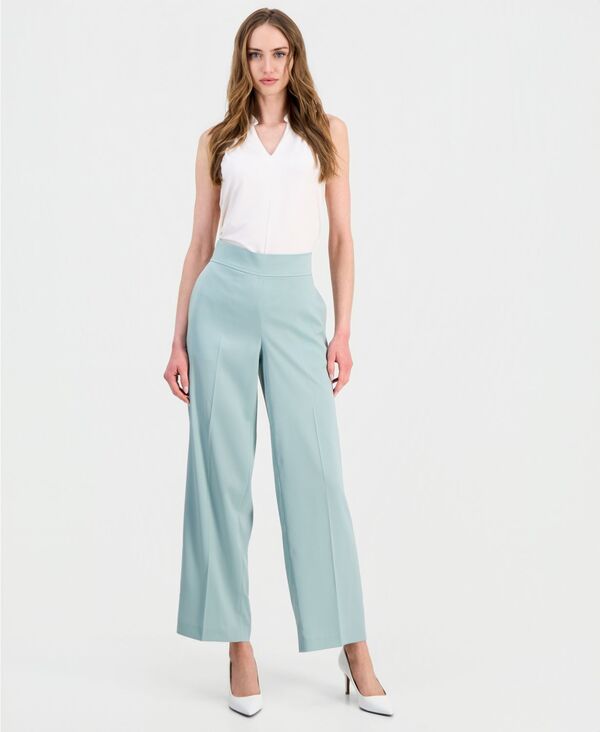 【送料無料】 アンクライン レディース カジュアルパンツ ボトムス Women's Pull-On High-Rise Wide-Leg Pants Soft Aloe