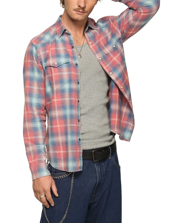 【送料無料】 ラッキーブランド メンズ シャツ トップス Men's Plaid Long-Sleeve Western Shirt Red/Blue Multi