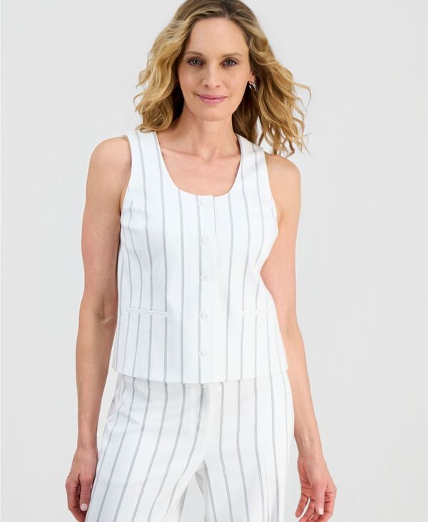 【送料無料】 カスパール レディース ベスト トップス Women's Pinstripe Five-Button Sleeveless Vest Lily White/blk｜ReVida 店