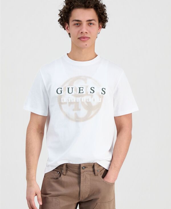 【送料無料】 ゲス メンズ Tシャツ トップス Men's Patch Logo 4G T-Shirt Pure White｜ReVida 店