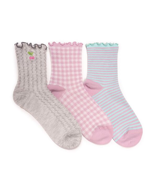 【送料無料】 ムクルクス レディース 靴下 アンダーウェア Women's Embroidered Quarter Crew Socks 3 Pair Pack Grey/pink 7,015円