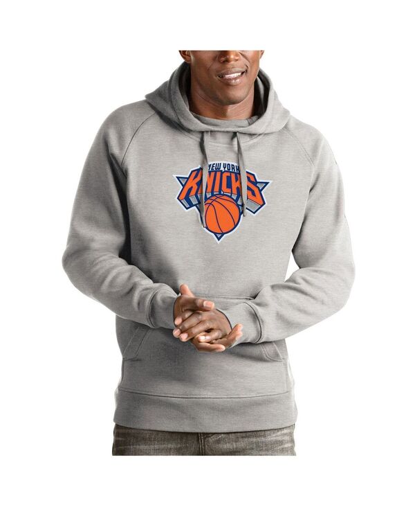 【貨物輸送無料】 アンティグア メンズ パーカー・スウェット アウター Men\u0027s Heather Gray New York Knicks Team Logo Victory Pullover Hoodie Heather Gray Navy